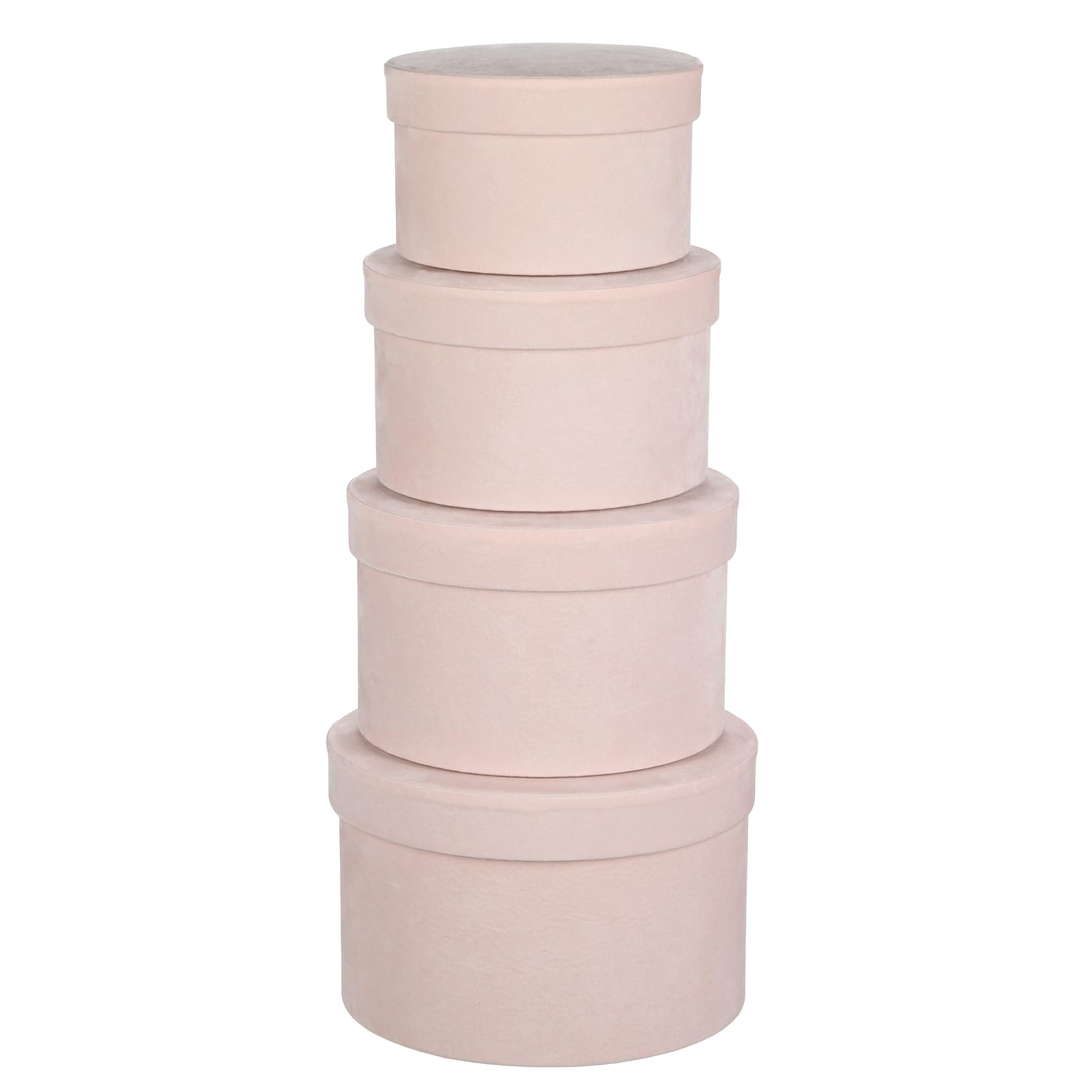Oairse 4PCS Velvet Gift Boxes With Lids - Round Cardboard Nesting Box Set in Assorted Sizes 14/16/18/20cm - Pink Hat Box for Flowers, Presents, Bridesmaid, Wedding, Birthday, Valentine's, Christmas