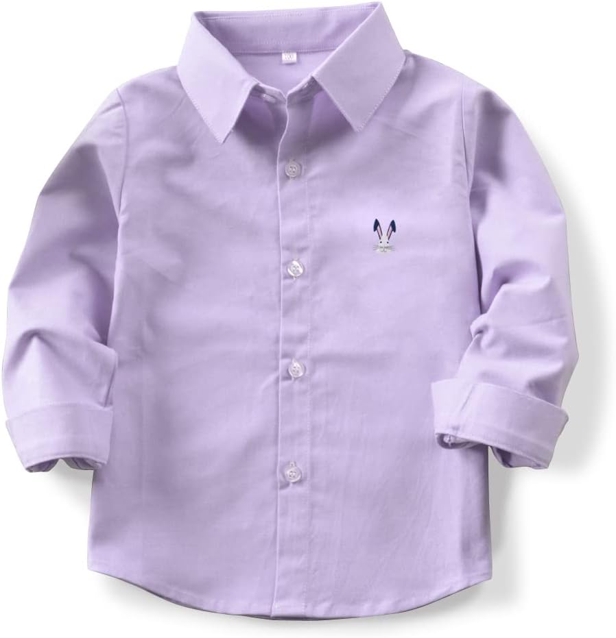 OCHENTA Boys' Long Sleeve Button Down Cute Rabbit Casual Dress Easter Shirt