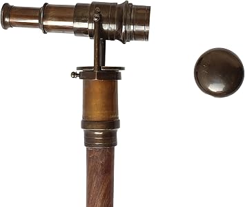 Brass Telescope Walking Cane, Wooden Shaft, Antique Finish