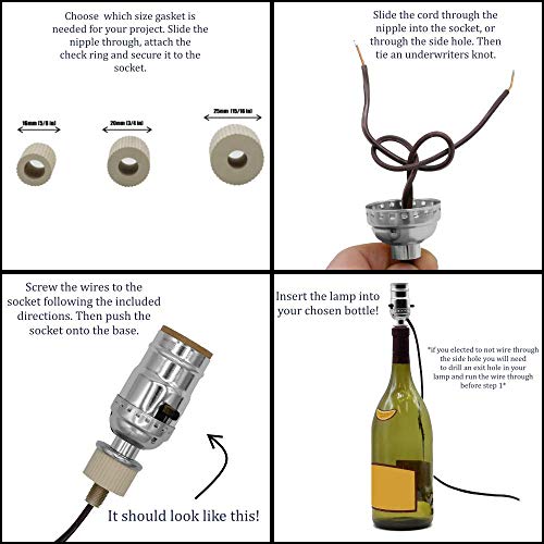 Creative Hobbies Lamp Kit For Liquor Bottles, Wine Bottles - Includes All Adapters And Parts - Black Finish Hardware And Metallic Grey Socket #TOP4