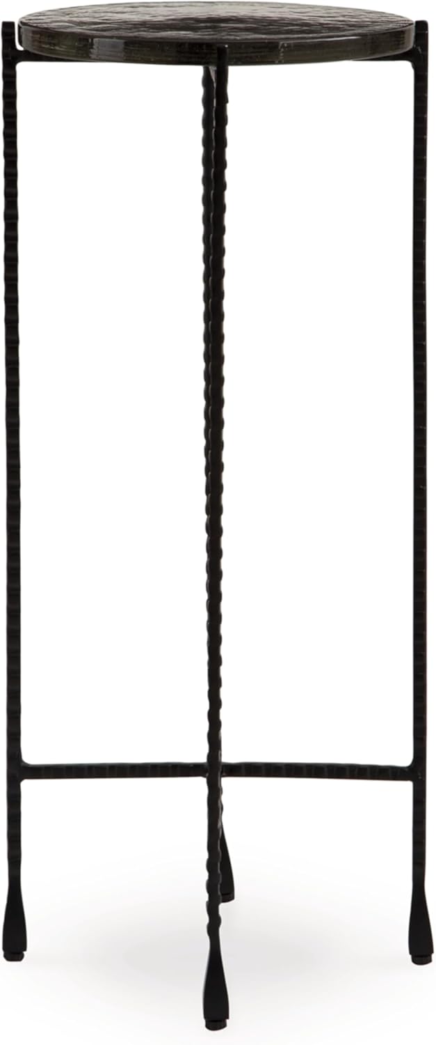 Signature Design by Ashley Newgoren Industrial Glass Tabletop Accent Table with Patterned Rod Legs, Black & Glass