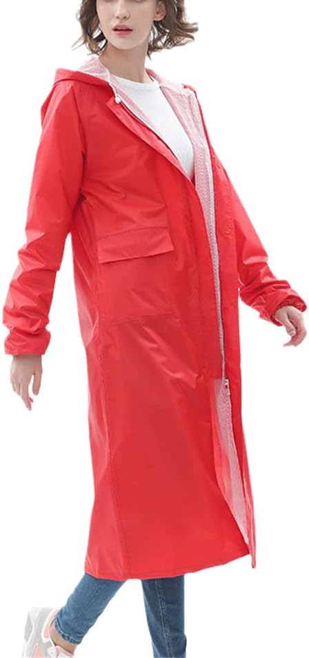 Double Layer Waterproof Long Raincoat Women Men Hooded Rain Coat For Outdoor Hiking Travel Fishing Climbing