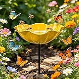 Aodejoy Metall Bienentränke Blumes für Den Garten,Bienenbäder Stehend,Dekorative Metall Gartenstecker,Insektentränke Gartens für Bienens Schmetterlingstränke,Vogeltränke Futterschale,für Rasen-Gelb