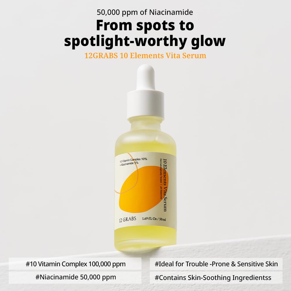 Shift4 10 Elements Vita Serum 50ml ┃ Vitamin Complex 10 Percent ┃ Niacinamide 5 Percent ┃ Daily Soothing Facial Serum ┃ For Sensitive Skin ┃ Non Irritating pH Balanced Skincare