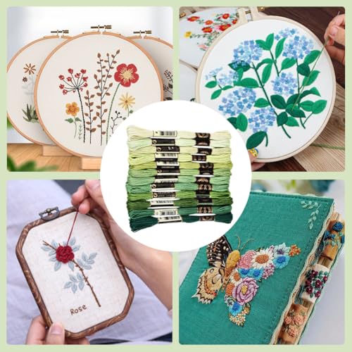 Image of 12 Skeins 105 Yards 6 Ply Green Cross Stitch Floss Embroidery Thread Friendship Bracelet String Variegated Gradient Bulk Polyester Yarn Set for Crochet Knitting Sewing Weaving DIY Crafts
