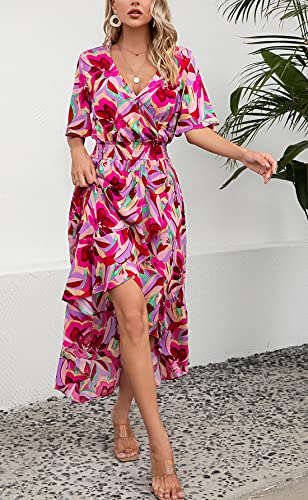 Image of Kormei Womens Short Sleeve Floral Maxi Dress High Low V-Neck Flowy Party Long Dresses