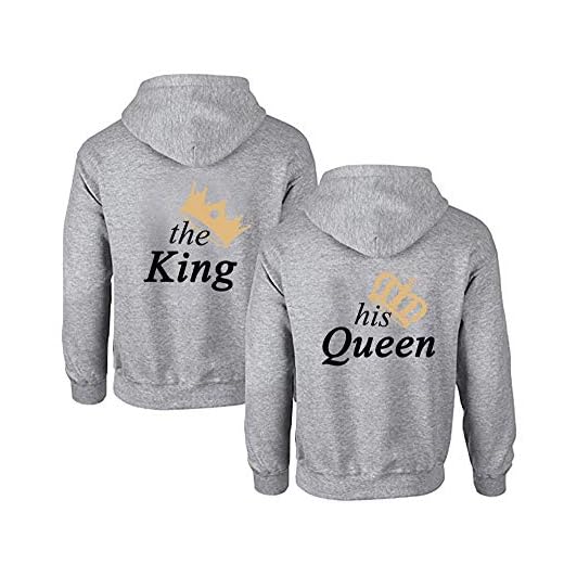 Daisy for U Par huvtröja set King Queen tröja för två huvtröjor för par alla hjärtans dag partner gåvor partnerlook kärlekspar par herr Mrs svart 1 styck, Grå1, L