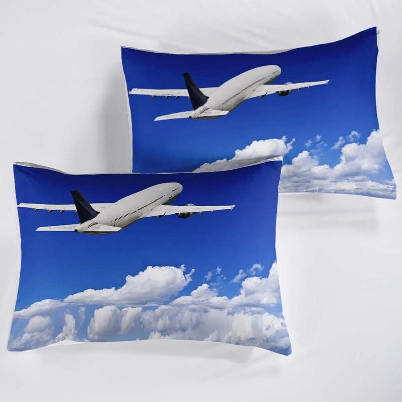 Miniatura 3 de Jingzhang Juego de funda de edredón de 2 piezas, juego de ropa de cama de aviones blancos con lazos de cremallera, hermosos juegos de edredón de