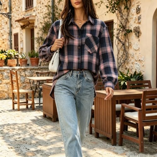 Plaid Shirts for Women Collared Long Sleeve Button Down Shirt Fall Tops - image 3