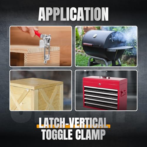 Image of POWERTEC 2PK Toggle Clamp, 1980 lbs Holding Capacity, 40344 Adjustable 90 Degree Vertical U Bolt Latch w /Antislip Hand Grip for Woodworking Jigs & Fixtures, Smoker, Tire Carrier, Tool Box (20324-P2)