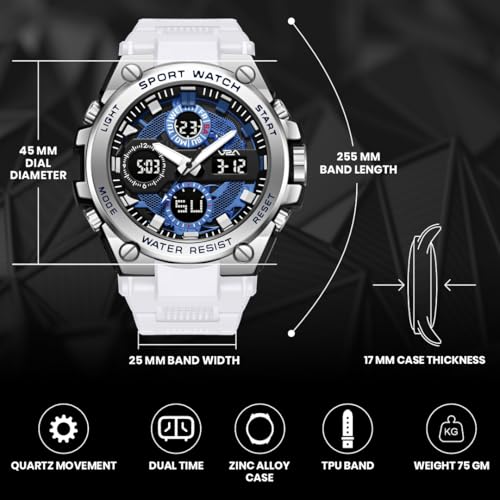 Image of V2A Stryke-TERRAX 5220 Analog-Digital Sports Watch for Men | Bold 3D Dial Design | 50M Waterproof Quartz Watch with Alarm, Stopwatch, Day-Date & Backlight | Rugged Everyday Performance