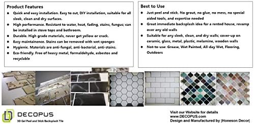 3D Marble Tile Peel and Stick Backsplash (Long Shape - Marble White & Black 10pc/Pack) for Kitchen, Bathroom, Wall Covering, Self Adhesive Vinyl Tile , Flex Tile Stick On Removable
