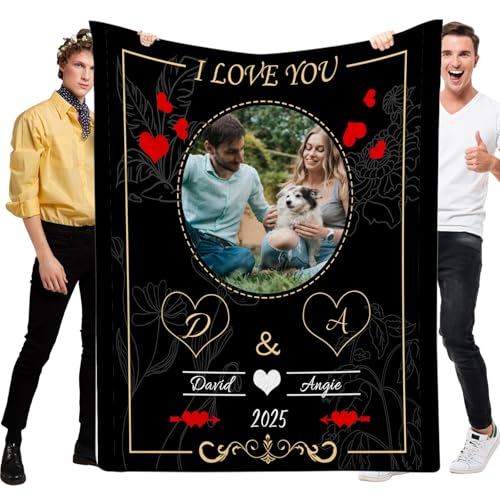 Muewent Manta personalizada con una sola foto y palabras, adecuada para marido, esposa, novia, novio, familia, amigos, mascotas