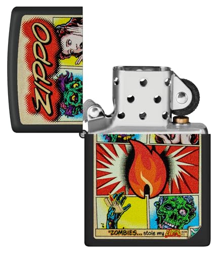 Image of Zippo Comic Zombies Design Black Matte Pocket Fuel Refillable Windproof Lighter, BIS Certified