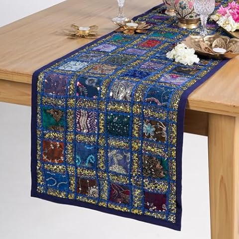 RAJRANG Hand Embroidered Patchwork Table Runner Cover