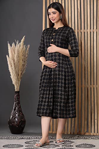 Image of Vinny's Creation Women's Cotton Maternity Kurti | Floral Printed Feeding Kurta with Hidden Zipper | Stylish Pregnancy Gown & Nursing Dress for Womens
