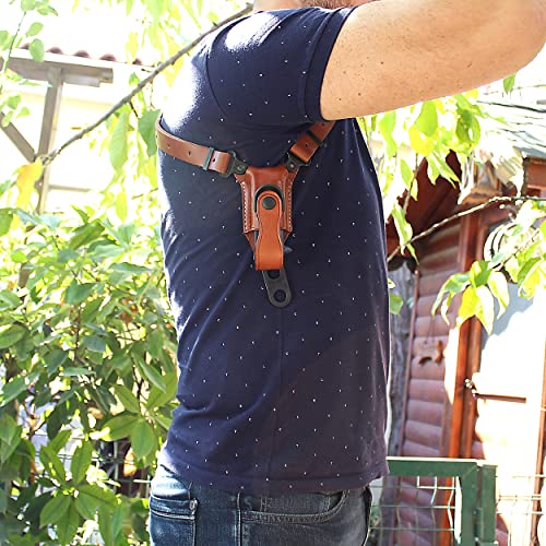 Premium Leather Horizontal Shoulder Holster System With Single Magazine Carrier For Standard Sigg P365 With Out Rail 9Mm Micro Compact 3.1''Bbl, Right Hand Draw, Brown Color #1329# #TOP4