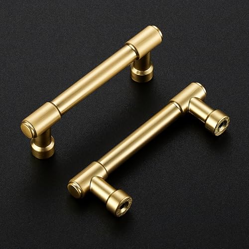 Image of Ravinte 20 Pack 3 Inch Hole Center Solid Kitchen Cabinet Handles Brushed Gold Dresser Pulls Cabinet Drawer Pulls for Kitchen Cupboard Hardware