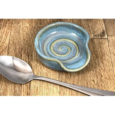 Coffee Spoon Rest, Teaspoon Rest, MINI Ceramic Spoon Rest in Opal Blue 511+OG kHGL. SS400