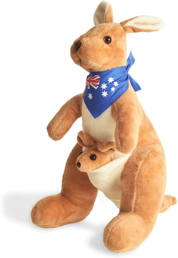 - BOHS Kangaroo Stuffed Animal Toy with Joey in Pouch and Australia Scarf - Soft and Cuddly Plush Toy for Kids - 11.8 inches