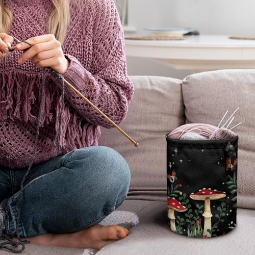 Image of Sellikakes Mushroom Butterfly Yarn Storage Organizer - Yarn Bag and Crochet Tote, Yarn Holder for Crocheting, Crochet Accessories, Needles with Drawstring Closure-Ideal Gift