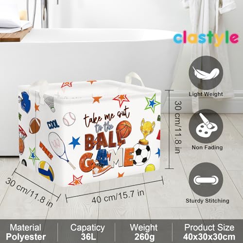 Image of Clastyle 36L Large Ball Basketball Football Tennis White Shelf Basket with Handle Collapsible Rectangle Volleyball Sports Toy Clothes Cube Storage Basket for Nursery
