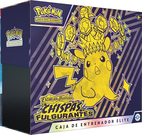 JCC Pokémon: Caja de Entrenador Élite de Escarlata y Púrpura-Chispas Fulgurantes (1 Carta de promoción con ilustración expandida, 9 Paquetes de Mejora y Accesorios prémium)