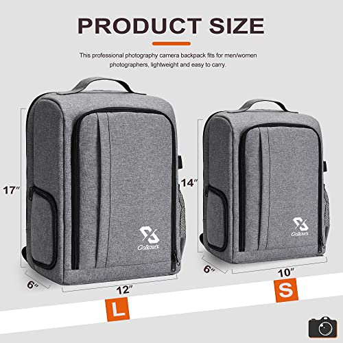 Golkcurx Camera Bag for DSLR/SLR Cameras，Camera Backpack Waterproof for Photographers Grey S - Thumbnail 2