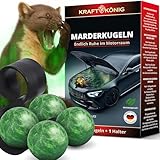 KRAFTKÖNIG Premium Marderschreck Auto – 4X Marderkugeln mit Halterung – Hochwirksamer Duft gegen Marder im Motorraum – Reduziert das Kabelbiss-Risiko bis zu 6 Monate – Marderabwehr Auto