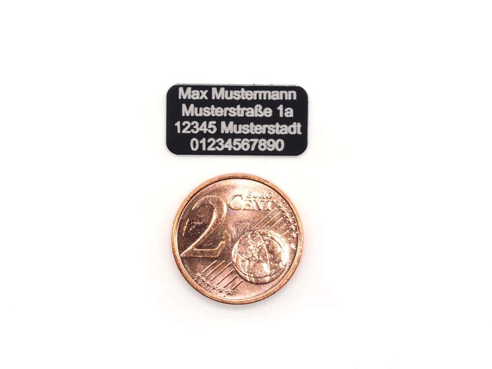CopterFarm Placa de matrícula para drones, 20 x 10 mm, con grabado láser de alta calidad, autoadhesivo, placa de identificación obligatoria