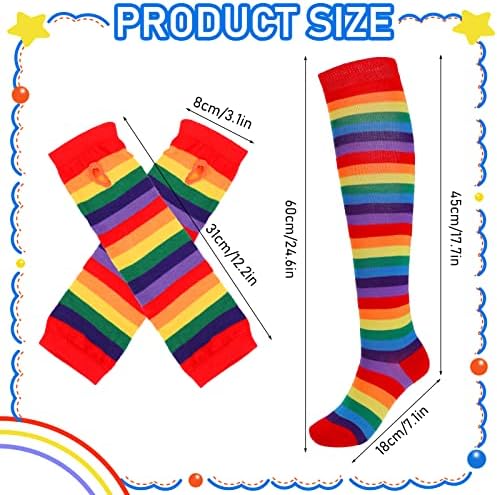 Calzini a righe arcobaleno colorati sopra il ginocchio pagliaccio