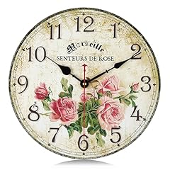Lafocuse 12 Inch Silent Wooden Rustic Pink Rose Wall Clocks for Living Room Decor, Vintage French photo Lafocuse 12 Inch Silent Wooden Rustic Pink Rose Wall Clocks for Living Room Decor, Vintage French
