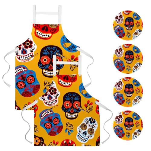 Tablier de serveuse et nettoyage lot de 2 tabliers cuisine crâne jaune os