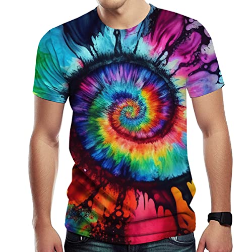TiwBski Novelty Tie Dye Style T-Shirts for Men Spiral Streak Print Shirt with Short Sleeves