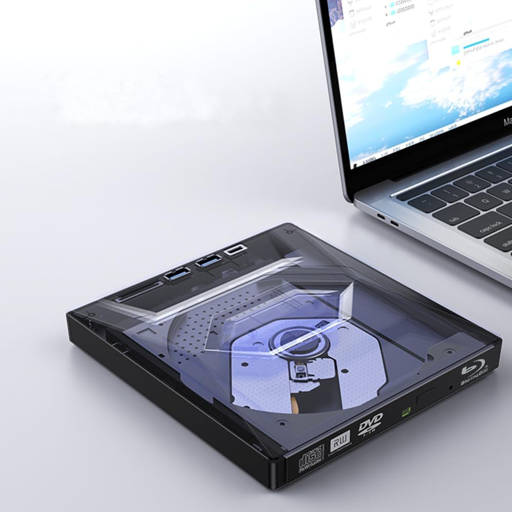 USB 3.0 USB C External 3D Blu-ray Writer BD-RE BD Burner Drive CD DVD Burner with SD Card Reader and USB 3.0+2.0+Type-C Input Ports for Laptop PC Windows 11/10/8/7, Linux, Mac OS