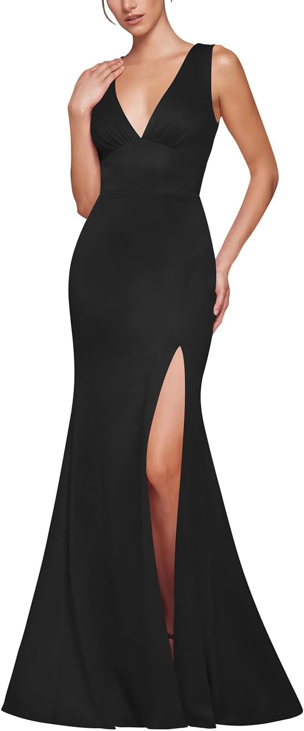 Women's Formal Evening Dresses Sexy Deep V Neck Sleeveless Open Back High Split Wedding Cocktail Party Long Dresses - Image 5