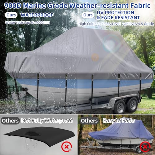 Marine Grade Waterproof Center Console Boat Cover with T Top Roof, Tear Resistant Trailerable Storage Covers, All-Weather Protection T-Top Boat Cover 20-22 ft, Beam Width Up to 106", Gray by zenicham - Image 2
