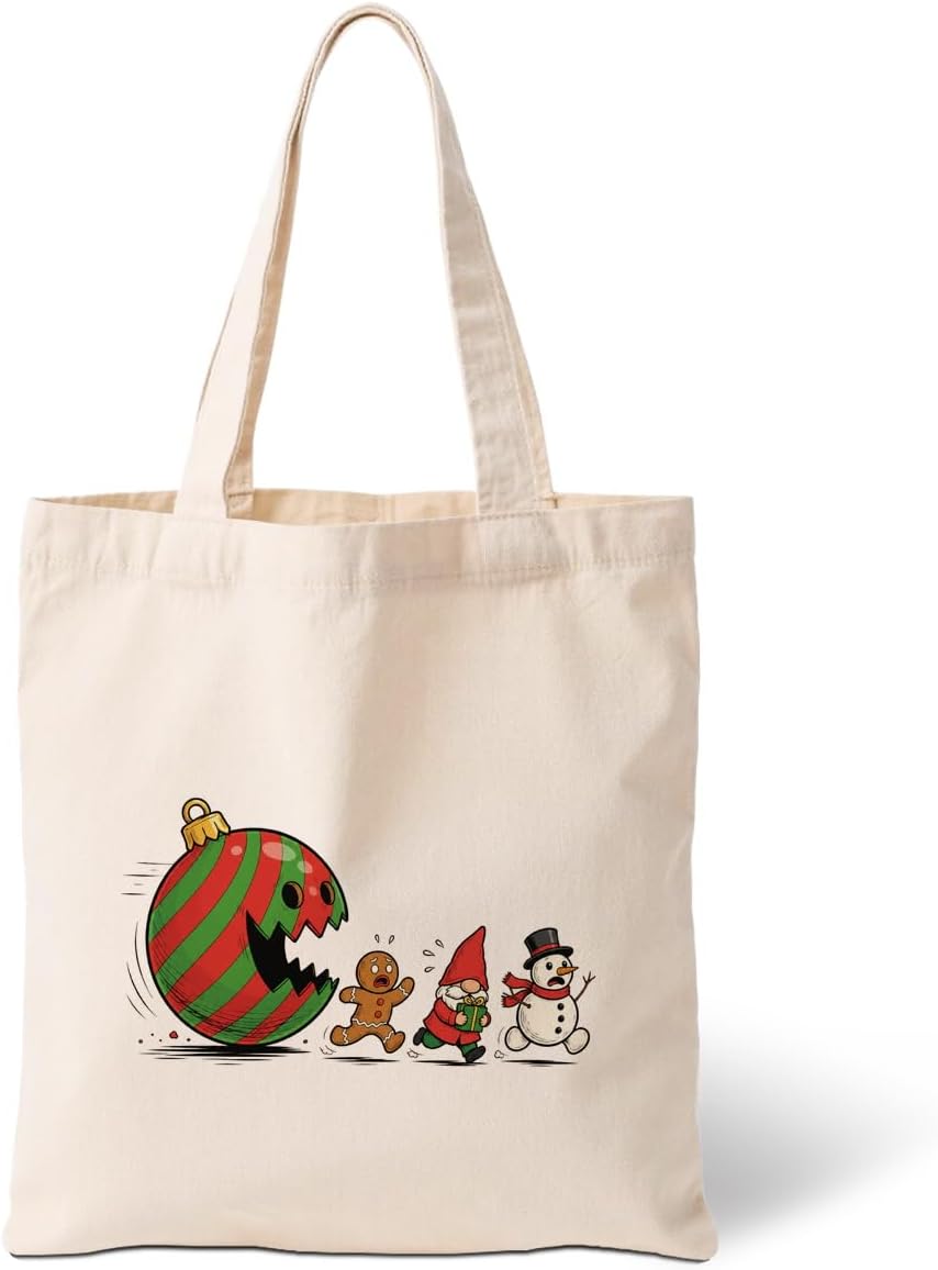Christmas Gaming Tote Bag, Funny Holiday Chase Canvas Bag