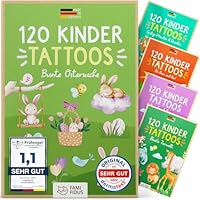 Famifidus 120 Kinder Tattoos hautfreundlich Ostern I Dermatologisch SEHR GUT I Tattoo Kinder Made in Germany I Geschenk für Kinder I Zauberhafte Kinder Tattoo für Jungs & Mädchen