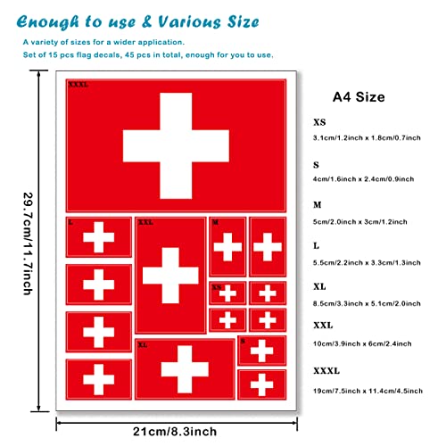 Image of QQSD Switzerland Flag Sticker Swiss Decal in Multiple Sizes, 3 Pack, 11.7 x 8.3 Inches