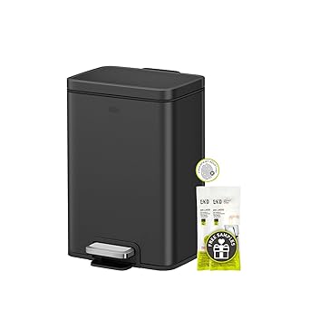 EKO Madison Matte Black Stainless Steel 3.2 Gal/12L Bathroom Small Step Trash Can or Recycling Bin, Removable Inner Liner, Soft Close Lid, Fingerprint Resistant Finish