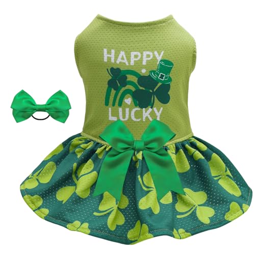 Image of CuteBone Dog Mesh Dress St.Patrick's Day Puppy Sundress Pet Outfit Summer Fashion for Small Dogs Girl Cat Clothes