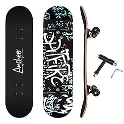 スケートボード 31インチ スケボーコンプリート 高精度 ABEC11製 ベアリング 95Aウィール 集中力や平衡感覚育成 スケボー 初心者向けに 大人用 子供用 子供 誕生日 へプレゼントなどに (スケートボード_グラフィティ)