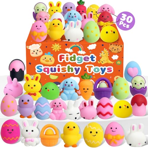 30 Pcs Easter Squishy Toys, Easter Basket Stuffers, Small Mini Toys Egg Fillers Stuffers, Non Candy Party Favors Classroom Gifts Prizes Treats Squishies for Boys Girls