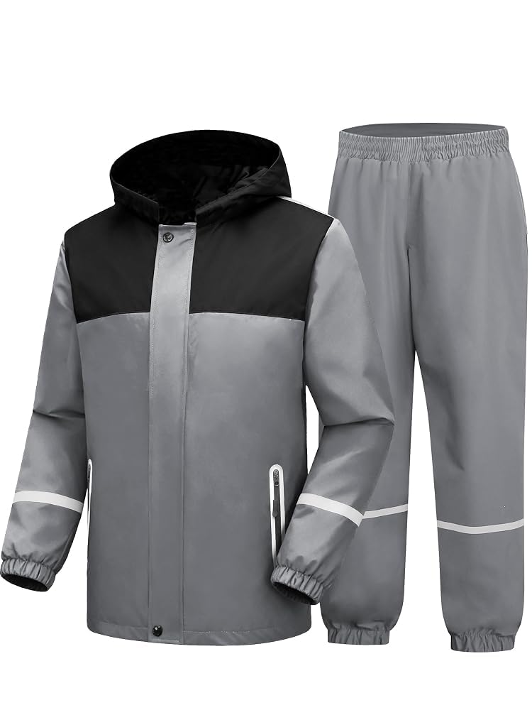 SWISSWELL Reflective Kids Rain Suit Boys Girls Youth Waterproof Rain Gear | 6 Safety Strips, Breathable Lining, Waterproof Taped Zip Pockets,