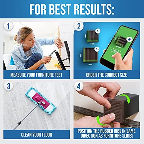 Castermaster Non Slip Furniture Pads - 3X3 Black Square Rubber Anti Skid Caster Cups Leg Coasters - Couch, Chair, Feet, And Bed Stoppers With Anti - Sliding Floor Grip (Set Of 4) #TOP6