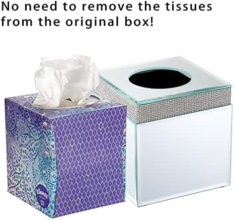 Sumnacon Sparky Glass Square Paper Tissue Box Roll Holder Cover with Crystal Crushed Diamonds for Home Vanity Countertops
