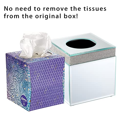 Sumnacon Square Crystal Tissue Box Cover - Decorative Cube Glass Tissue Box Holder, Modern Mirrored Facial Tissue Holder For Bathroom Vanity Dresser Night Stand Table Countertop Office Home Decor #TOP6