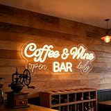 Insegna da parete a LED dimmerabile con scritta "Coffee & Wine", per casa, angolo caffè, cucina, ristorante, feste, decorazione per bar (5 V, 42 x 16,6 cm)