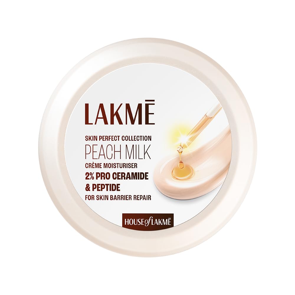 Lakmé Peach Milk Creme Moisturizer with 2% Pro-Ceramide & Peptides | Repairs Damaged Skin Barrier & Gives Intense Hydratio
